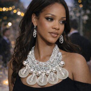 Bold Silver Statement Necklace Set | Crystal Bead Fringe Jewelry